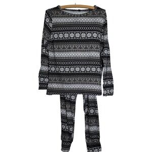 Tunercult Fair Isle Snowflake Pajama Set Stretchy‎ Material Long Sleeve Womens M